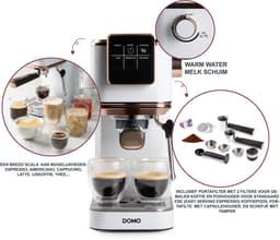 DOMO DO746K Espressomachine - Met Stoompijpje - 20 Bar - Pistonmachine - Koffiecupmachine - Wit - Rosé — thumbnail 4
