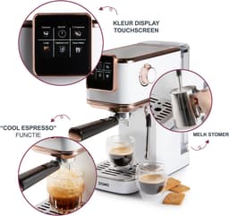 DOMO DO746K Espressomachine - Met Stoompijpje - 20 Bar - Pistonmachine - Koffiecupmachine - Wit - Rosé — thumbnail 3