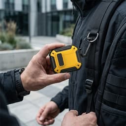 Geel robuust hoesje voor oordopjes met carbon look geschikt voor AirPods 4 inclusief schoonmaakset en karabijnhaak – schokbestendig en duurzaam — thumbnail 5