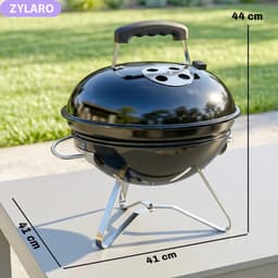 Premie Houtskool Barbecue - Smoker Barbecue - Draagbare Houtskoolgrill - met Deksel, Handvat & Verstelbare Ventilatiesleuven - BBQ voor Kamperen, Buiten, Tuin - 41 x 41 x 44 cm - Zwart — thumbnail 2