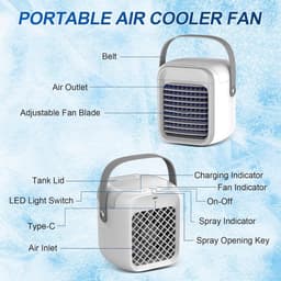 Draagbare luchtkoeler, 7 kleuren mini-airconditioner met 3 luchtsnelheden en USB-oplaadpoort, 300 ml 3-in-1 luchtkoeler, draadloze persoonlijke luchtkoeler met handvat voor kamer, kantoor en reizen — thumbnail 4