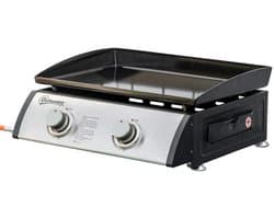 Gasbarbecue - Tafelmodel Gasbarbecue en Gasgrill - 2 Branders - 6 kW - met Slang, Drukregelaar, Vetopvangbak, Antiaanbaklaag, RVS Grillplaat - 48,5 x 48 x 21 cm - Zilver