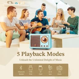 Retro Draagbare Bluetooth-Spreker, FM-Radio-Spreker met 3W Krachtige Luidspreker, Basmembraan, Handsfree Bellen, Vintage Pocket Speaker USB/TF Card/AUX-ondersteuning (Blauw) — thumbnail 5