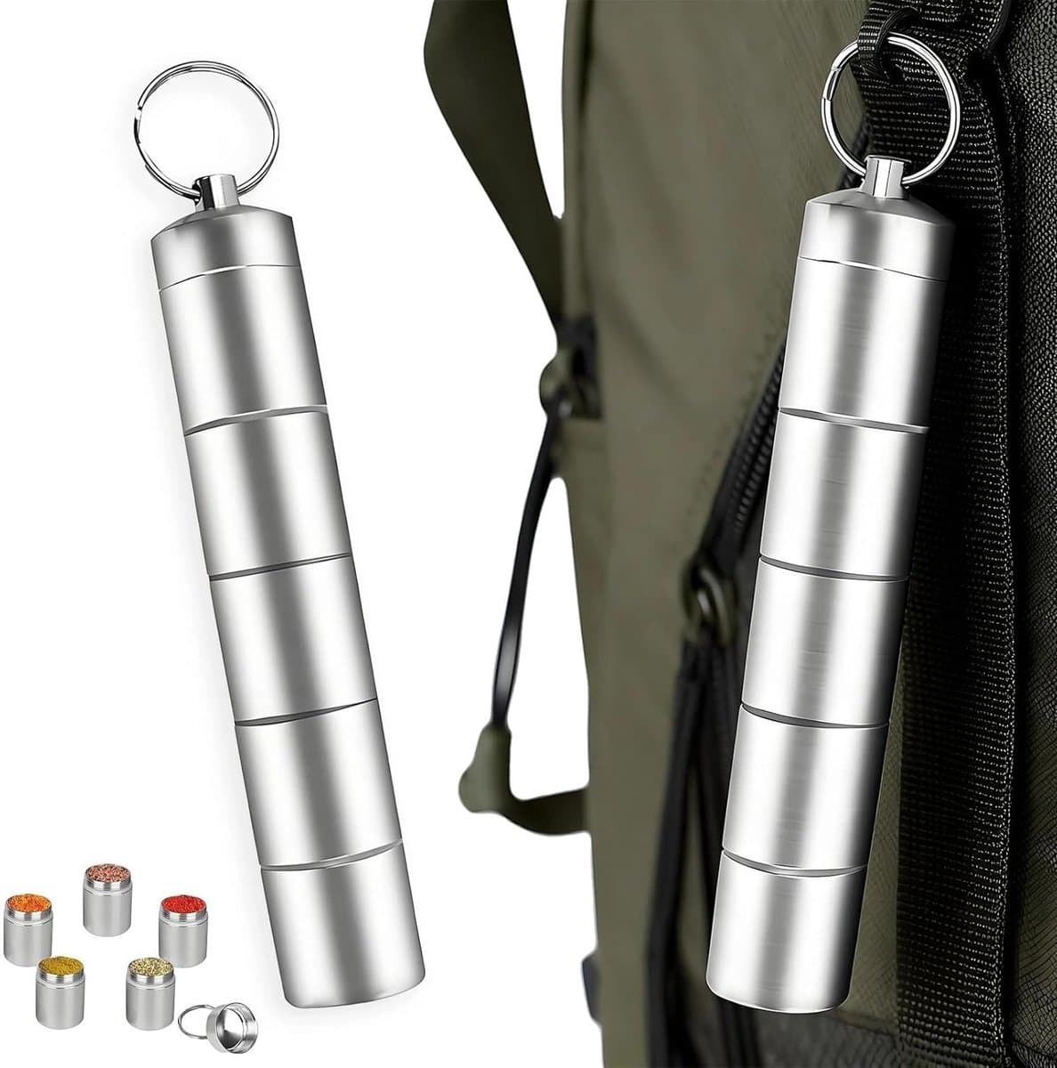 5-in-1 kruidenstrooier voor camping, mini kruidenpotjes, draagbare kruiden set voor buiten, BBQ, picknick en koken in de keuken. — afbeelding 1