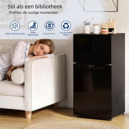 Mini koelkast met vriesvak - Tafelmodel koelkast-Vrijstaande koelkast - Glazen deur - Stille werking - 60L -Energielabel E-Kantoor en woonkamer - 42,5x44,5x87,5cm - Zwart — thumbnail 3