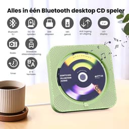 Discman - CD Speler met Bluetooth - Ingebouwde Speakers - FM Radio - Inclusief Afstandsbediening - USB & AUX - Koptelefoonaansluiting - LED Display - Groen — thumbnail 3