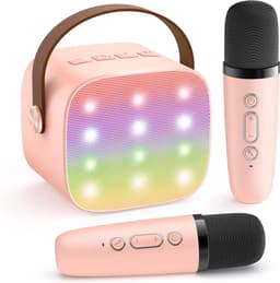 Mini Karaoke Machine voor Kinderen & Volwassenen - Draagbare Bluetooth Speaker met 2 Draadloze Microfoons - Cadeau voor Meisjes 3-10+ Jaar - Roze - 1 Set — thumbnail 1