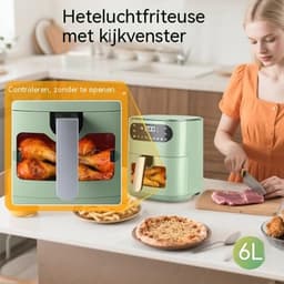 Glitzerlife - Airfryer Heteluchtfriteuse Friteuse - 6L kijkvenster 7 programma's - 11 functies touchscreen timer - 10 x bakpapier voor familiekeuken - 1500W stille anti-aanbak gezinskeuken - Groen — thumbnail 5