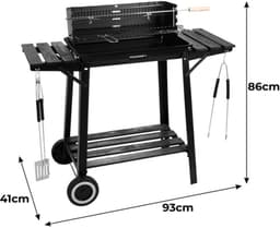 Houtskool BBQ Grill met Draaispit - Warmhoudrooster - Zijtafels - Tuingrill Zwart - bbq houtskool - 62552 — thumbnail 2