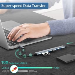 USB Hub - Poorten Uitbreider - Apparaten Koppelen - 7 Gelijktijdige Poorten - 5 Gbps Snelheid - Zilver — thumbnail 4