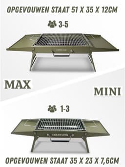 34 x 23 cm opvouwbare draagbare houtskoolgrill, kleine campinggrill voor 1-3 personen, BBQ grill voor buiten, geschikt voor tuinen, stranden, gazons en tafelbladen, Groen — thumbnail 2