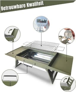 34 x 23 cm opvouwbare draagbare houtskoolgrill, kleine campinggrill voor 1-3 personen, BBQ grill voor buiten, geschikt voor tuinen, stranden, gazons en tafelbladen, Groen — thumbnail 5