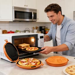 Magnetron Kookplaat - Sandwich Schotel - Snel Opwarmen - Geuren Voorkomen - 25 cm - Oranje — thumbnail 3