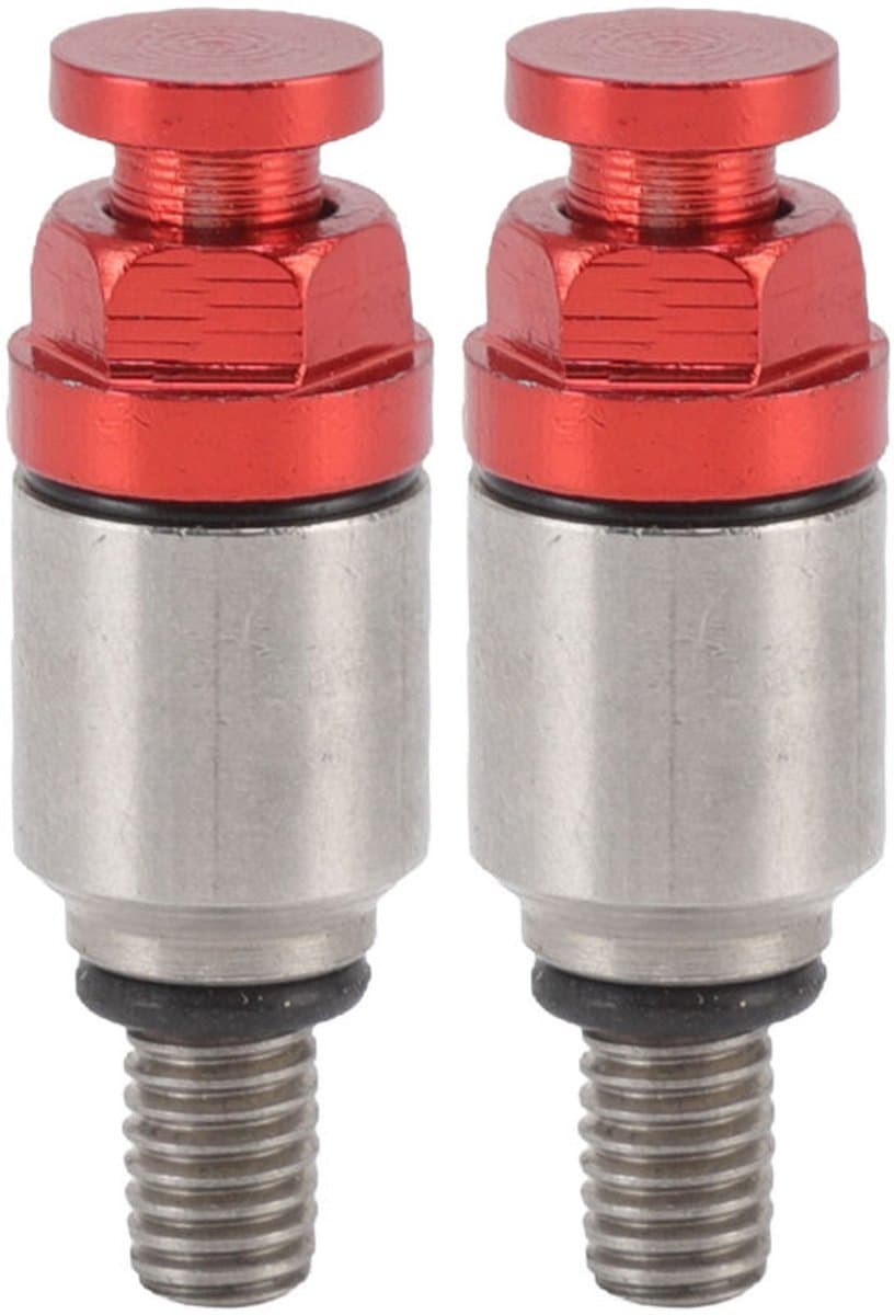 Twee M5x0.8 aluminium voorvork-uitblaasventielen/overdrukventielen, Geschikt voor CRF150R CR125R CR250R CRF250R, rood. — afbeelding 1