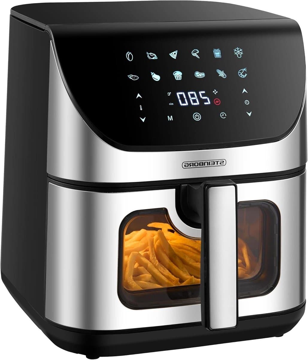 Heteluchtfriteuse - Airfryer Mini-oven - Gezond Koken - 12 Programma's - 8 Liter - Zilver Zwart — afbeelding 1