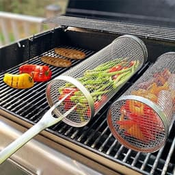 Rolbare BBQ-grillmand voor groenten - RVS - 9 cm diameter — thumbnail 5