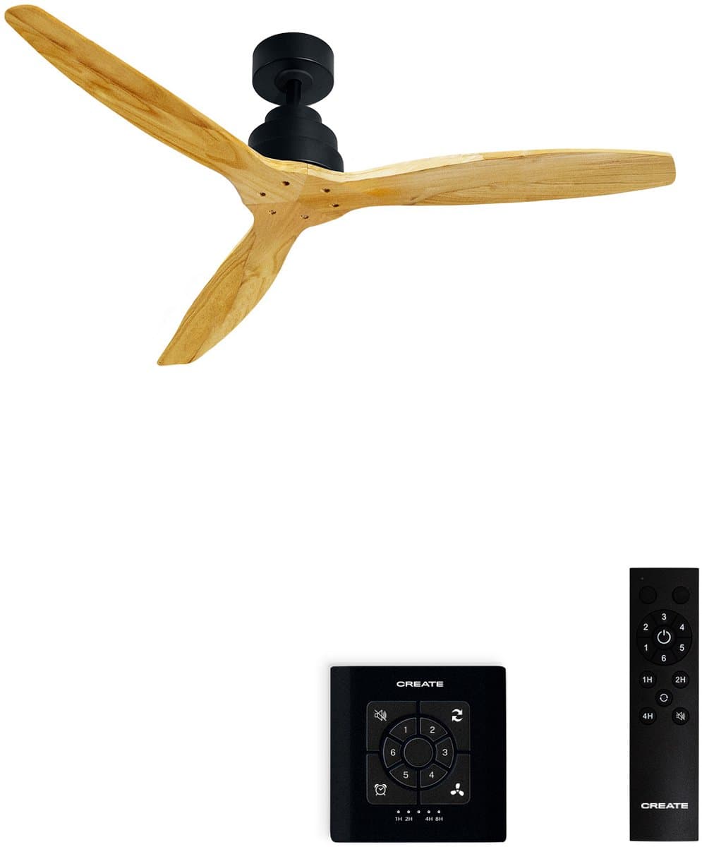 CREATE - Plafondventilator 40W silent Ø132 cm - Met Wandregelaar - Met Afstandsbediening - 6 Snelheden - Timer - Zomer/Winter functie - Zwart - WIND STYLANCE — afbeelding 1