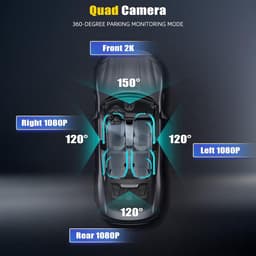 2K Dashcam Auto Voor Achter 4 kanalen, 360 Graden Dashcam 3 Inch met APP, Nachtzicht IR, Loopopname, G-Sensor, parkeerhulp, 24-uurs parkeermodus — thumbnail 2