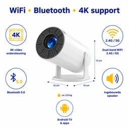 Ryoudavell - Mini Beamer 1080P Full HD Projector - 4K-Ondersteuning - 3000 Lumen - WiFi & Bluetooth - Ingebouwde Speakers - Draagbare Thuisbioscoop - Autofocus — thumbnail 4