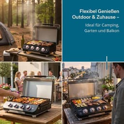 Gas Plancha Grill 4 Branders 60x50 cm met Deksel – Draagbare Tafel Gasbarbecue met Anti-aanbak Grillplaat & Vetopvangbak – 10 kW Camping & Tuin Grill – HomebyNicole — thumbnail 2