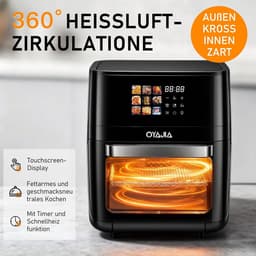Heteluchtfriteuse - Airfryer Minioven - Gezond Koken - 9 Functies Touchscreen - 12 Liter - Matzwart — thumbnail 4