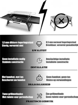 Florixa® Tafel Bbq Houtskool - Weber Bbq -Boretti Bbq - Houtskool - Zwart - 23cm x 35cm x 8cm — thumbnail 5