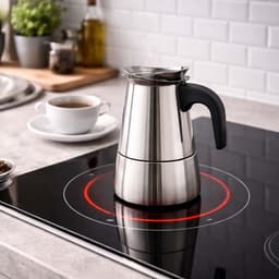 Cheffinger, Italiaans Koffiezetapparaat van RVS 6 Kopjes Inductie Compatibel voor Moka Koffie, Zilver — thumbnail 2