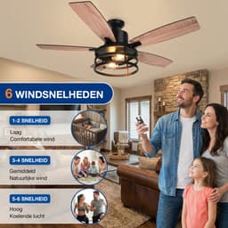 MUPOO Plafondventilator met Verlichting 112cm - Energiezuinige DC Motor&Afstandsbediening-Muisstil <35DB- Zomer- en winterstand-6 Snelheden & Timer-Inclusief 2 Lampen - ventilator lamp plafond voor Slaapkamer en Keuken-Walnoot — thumbnail 2