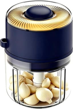 Elektrische Knoflookhakker - Mini Keukenmachine - Snel Ingrediënten Snijden - Zes Scherpe Messen - 350ml Capaciteit - Blauw — thumbnail 1