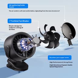 KZQ Universele Hogesnelheids Clipventilator Met Digitaal Display - 100 Windsnelheden 15cm Clip Herlaadbare Turbine Ventilator - Type C Geschikt Voor Boekenplank Thuis Reis En Buiten - Grijs — thumbnail 5