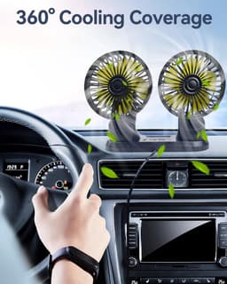 KZQ Draagbare Autoventilator Met Dubbele Kop Usb Aansluiting Voor Dashboard 3 Standen Krachtige Autofan 360 Graden Draaibaar — thumbnail 3