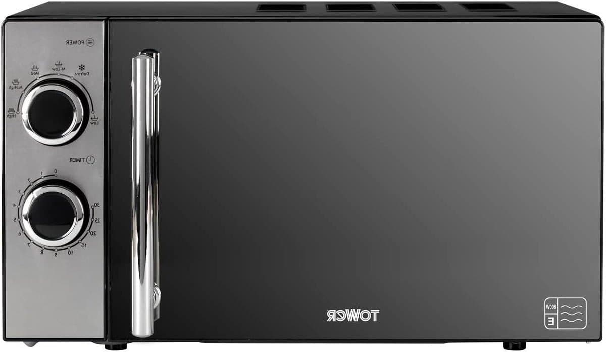 Magnetron met draaiknop - Oven snel - Maaltijden opwarmen - Spiegeldeur design - 20 liter inhoud - Zwart — afbeelding 1