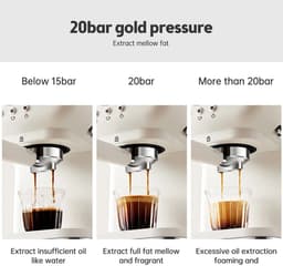 UFTA Koffiezetapparaat - Espressomachine Met Melkopschuimer - 20 Bar Hogedruk Extractie - Semi-Automatisch 1,5L 1050W - Beige — thumbnail 2