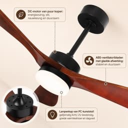 Rosnek Slimme Plafondventilator met Verlichting Massief Hout Ø106 - App & Afstandsbediening - Dimbaar LED 18W - Fluisterstil 20dB DC-Motor - Zomer/Winter Functie — thumbnail 3