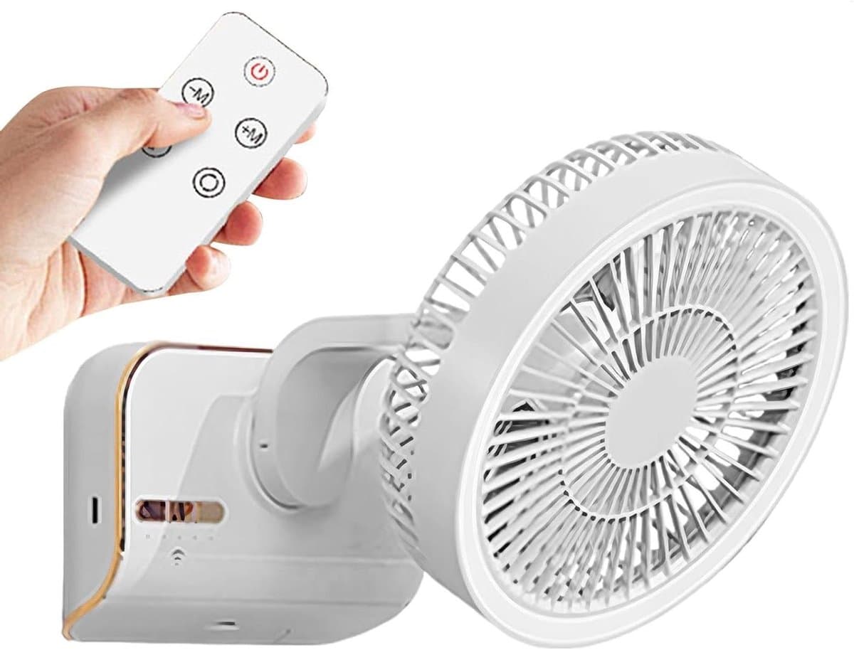Circulating Fan - Remote Control Wall Fan | Rocks Left & Right, 5 Wind Speeds, 2 Speed Lights for Bedside Table, Shelf, Living Room — afbeelding 1