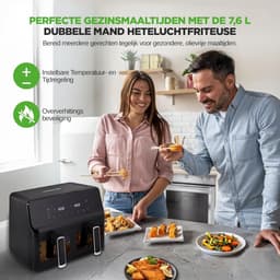 Dubbele Airfryer - Heteluchtfriteuse - Gezond Koken - Transparant Venster - 8.8 Liter - Zwart — thumbnail 5