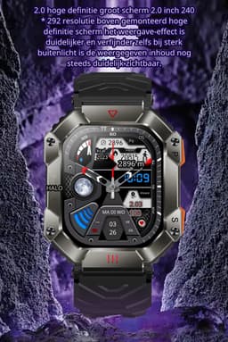 DrPhone ChronoWatchX2 – Robuuste Smartwatch | 2.0" HD | Bluetooth Bellen | Hoogtemeter | IP67 | 100+ Sportmodi - Zwart — thumbnail 5