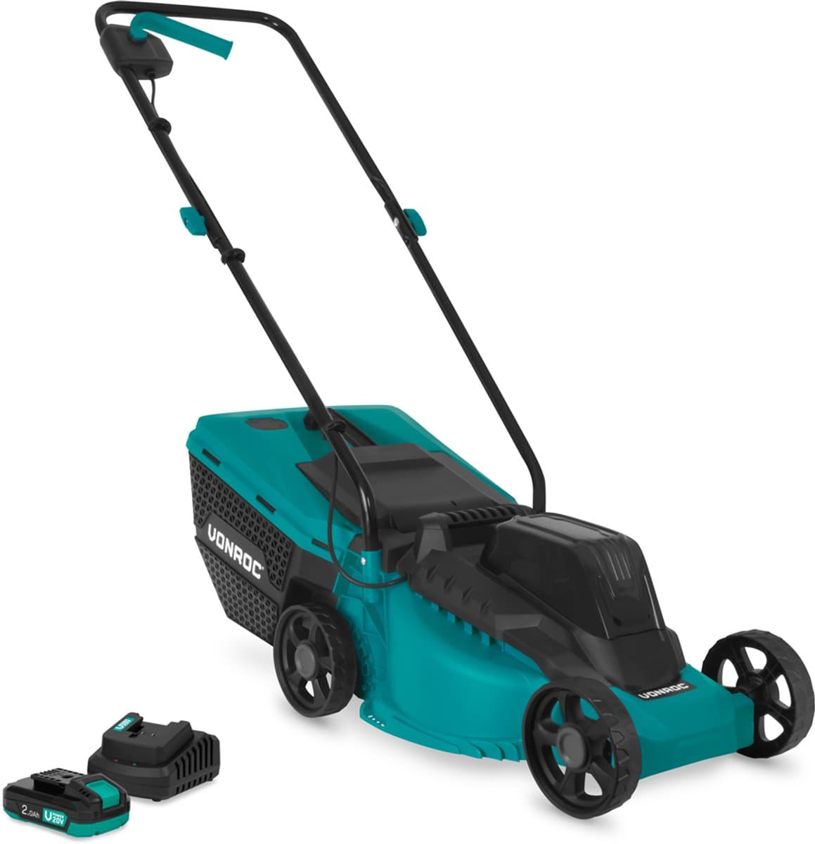 VONROC Accu Grasmaaier 20V – 32 cm maaibreedte - Borstelloze motor - Drie instelbare maai-hoogtes: 30/50/70 mm - Incl. 30L Opvangbak - Incl. 2.0Ah Accu en snellader — afbeelding 1