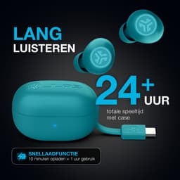 JLab Go Pop ANC Draadloze Oordopjes - Noise Cancelling Oortjes Draadloos - 24 uur Batterijduur - Bluetooth Multipoint - Met Microfoon - Geschikt voor Android en Apple - Teal — thumbnail 3