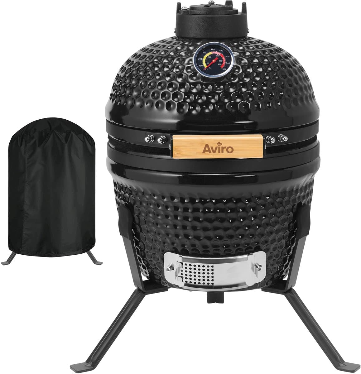 Aviro Kamado BBQ Egg - 13 Inch - Inclusief Hoes - Houtskoolbarbecue - Ø 27 CM - Zwart — afbeelding 1