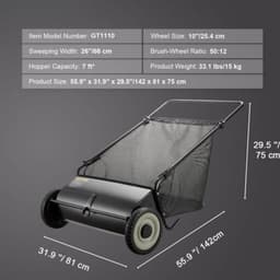 Handmatige hark grasmaaier PRO - Snel bladeren en takken verzamelen - Handmatig Grasmaaier - 66cm Veegbreedte - 198L Capaciteit — thumbnail 4