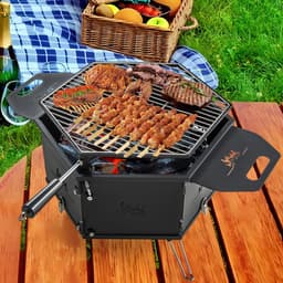 COSTWAY Grote houtskoolgrill met 360° draaibare grill, 2-in-1 vuurschaal, klapgrill, campinggrill met handgrepen voor koken en verwarmen, voor feestjes, camping, backpacking, 77 x 74 x 38 cm — thumbnail 4