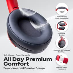 PowerLocus Boom - Koptelefoon Bluetooth - 60 uur batterijduur – Over Ear Koptelefoon Draadloos – 4 EQ-modi - Met Microfoon - Grijs/Rood — thumbnail 4