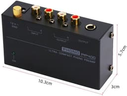 Livista premium platenvoorversterker – geschikt voor platenspelers – met RIAA-correctie – RCA audio-in- en uitgang – metalen behuizing – zwart — thumbnail 2