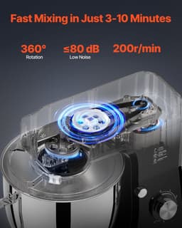 Keukenmachine, 8,3 QT Deegmixer, 1400 W, 6+P Snelheden, Keukenmachine met Kantelbare Kop en Roestvrijstalen Kom, Deeghaak, Garde, Platte Klopper, Schraper — thumbnail 5