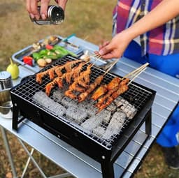 IBBO Shop - Opvouwbare BBQ -Draagbare opvouwbare grill met rooster -Portable Vouw Barbecue - Festival BBQ - Camping - Tafel - Zomer - Rechthoekig - 40 x 27 x 20cm - Zwart — thumbnail 3