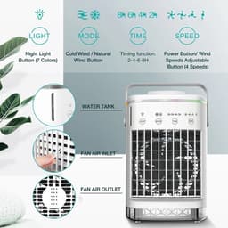 Mobiele airco zonder afvoerslang - 3-in-1 - Ventilator - Voor Slaapkamer & Woonkamer - 4 Snelheden - Airconditioning - Draagbare Aircooler - LED Verlichting — thumbnail 5