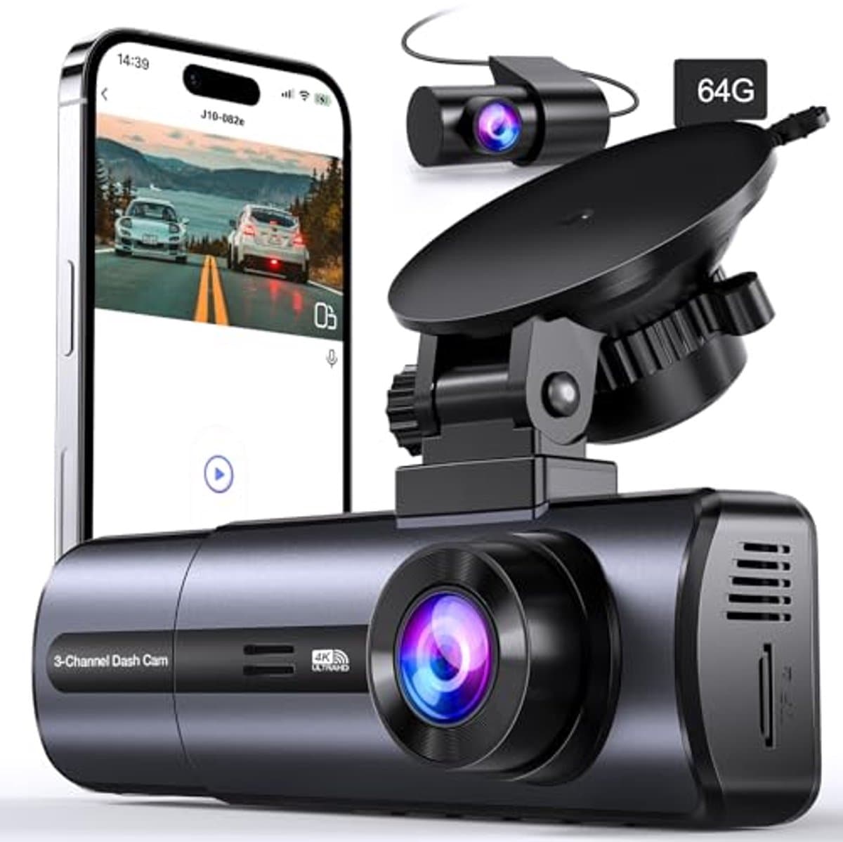 Dashcam 3-kanaals 1080P voor en binnen met auto — afbeelding 1