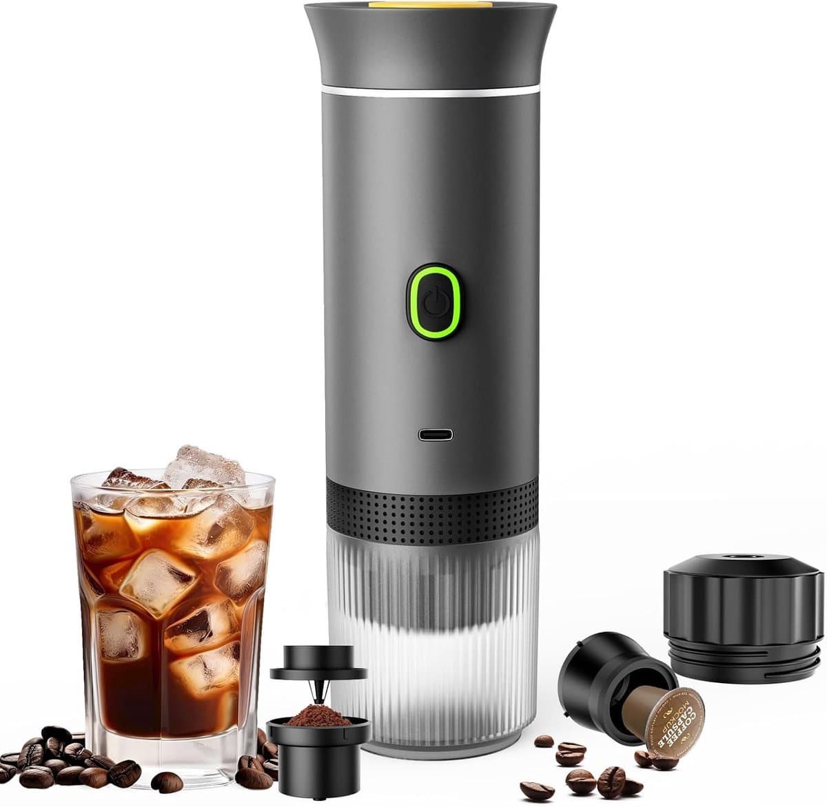 Cuhostki 1 Stuk Draagbaar Koffiezetapparaat - Grijze 3-in-1 Draagbare Koffiemachine Met Capsule Compatibiliteit - 7500mAh Batterij En 20Bar Druk - Type-C Oplaadbaar Reis Espresso Apparaat — afbeelding 1