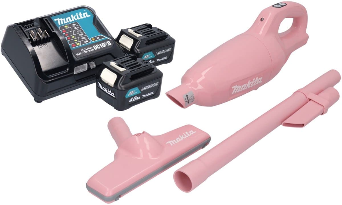 Makita CL 108 FDSMP snoerloze stofzuiger 12 V max. 0,6 L roze + 2x accu 4.0 Ah + lader — afbeelding 1